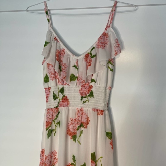 Want and Need White & Pink Spring exaggerated ruffle Floral Maxi Dress Sz M - Picture 4 of 7